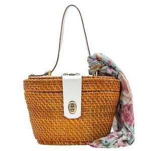 NWT Patricia Nash Caselle Wicker Basket Bag  Scarf